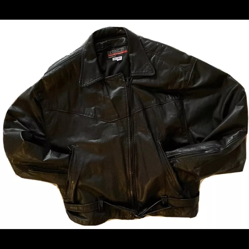 Brooks Ladies BLACK leather motorcycle jacket Made in USA SIZE 16-18 Labeled 24